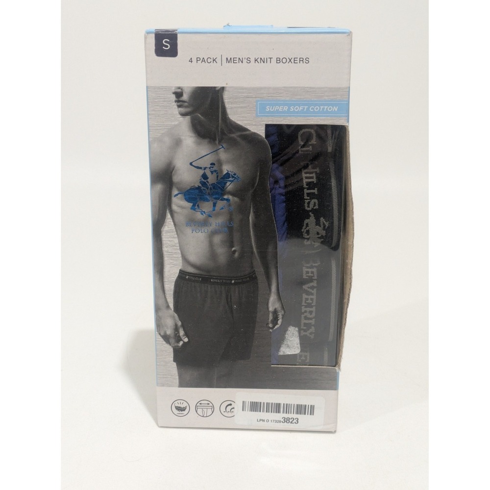 Beverly Hills Polo Club 4 Pack Men's Knit Boxers, Blue, Small